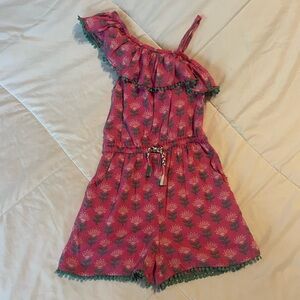 Mini Boden Girls Pink Floral Romper size 6-7 youth